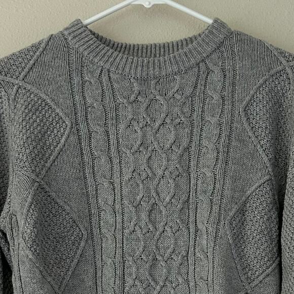 Lachlan British inspired cable knit fisherman sweater Wool blend light gray S - Picture 2 of 12